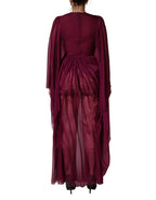 Purple Sheer Chiffon Silk Long Maxi Dress