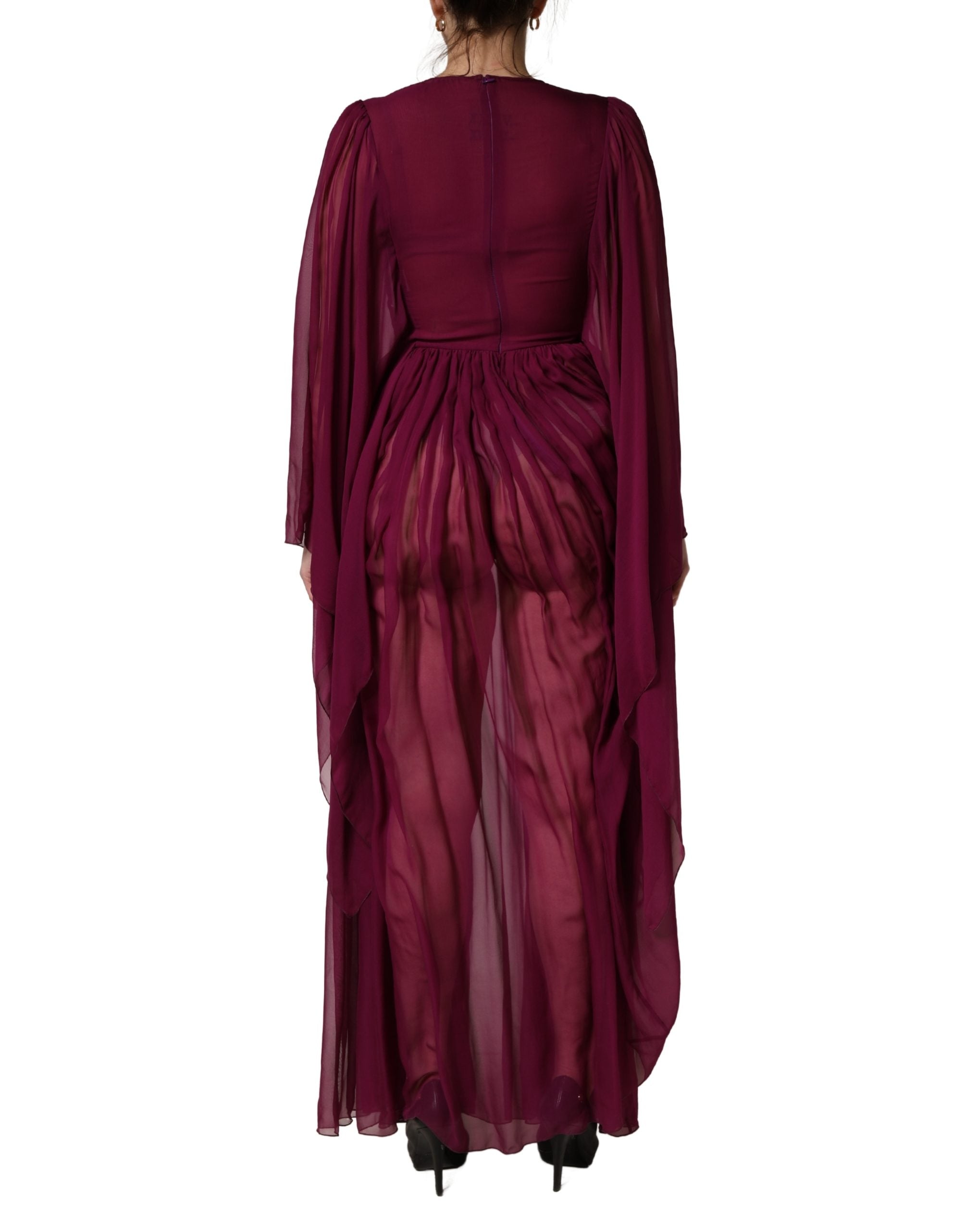 Purple Sheer Chiffon Silk Long Maxi Dress