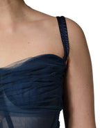 Blue Tulle Midi A-line Sleeveless Dress