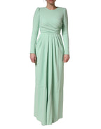 Green Viscose Long Sleeves Long Gown Dress