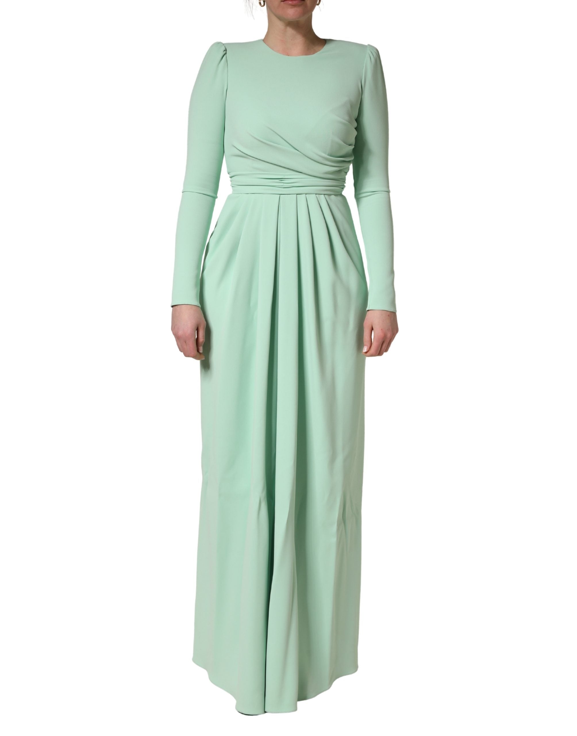 Green Viscose Long Sleeves Long Gown Dress