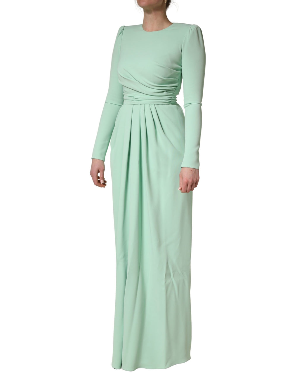 Green Viscose Long Sleeves Long Gown Dress