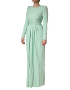 Green Viscose Long Sleeves Long Gown Dress