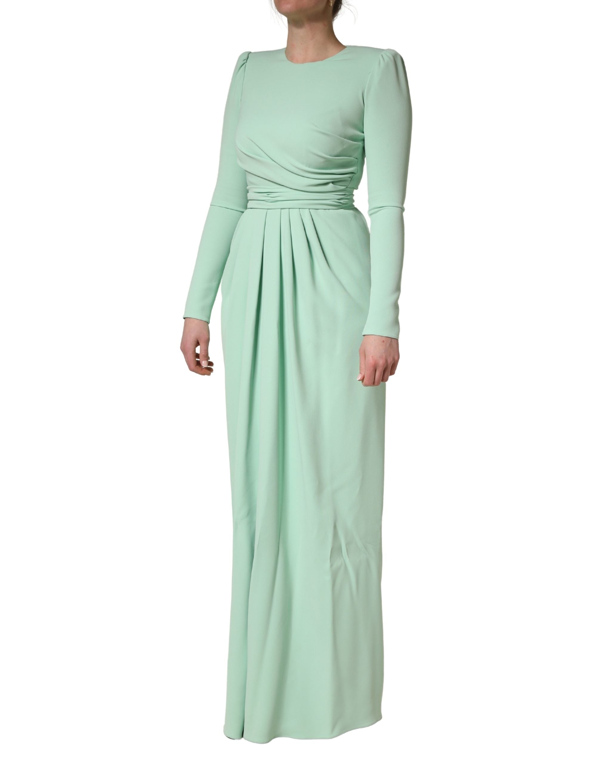 Green Viscose Long Sleeves Long Gown Dress