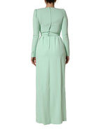 Green Viscose Long Sleeves Long Gown Dress
