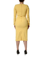 Yellow Silk Long Sleeves Sheath Midi Dress