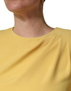 Yellow Silk Long Sleeves Sheath Midi Dress