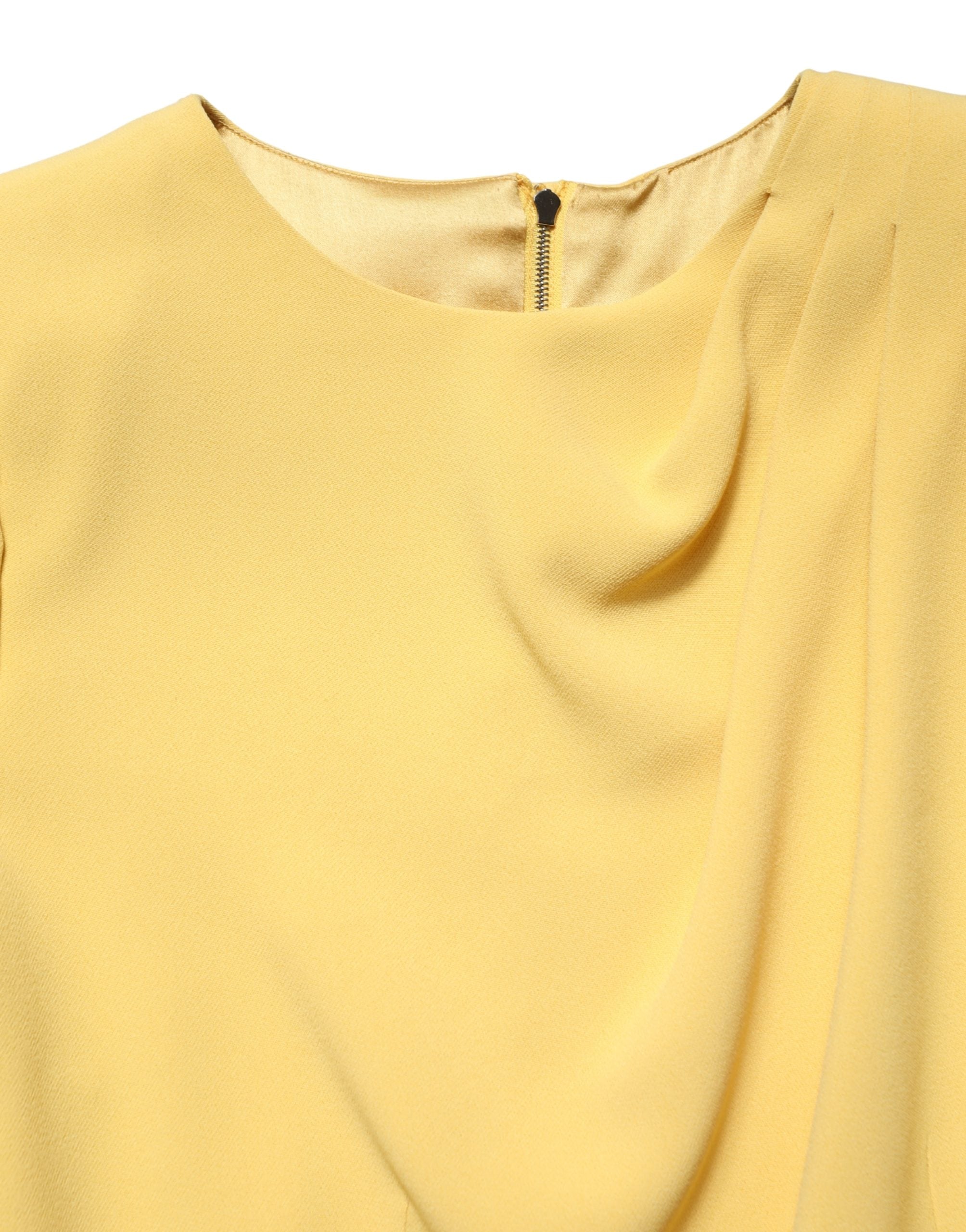 Yellow Silk Long Sleeves Sheath Midi Dress