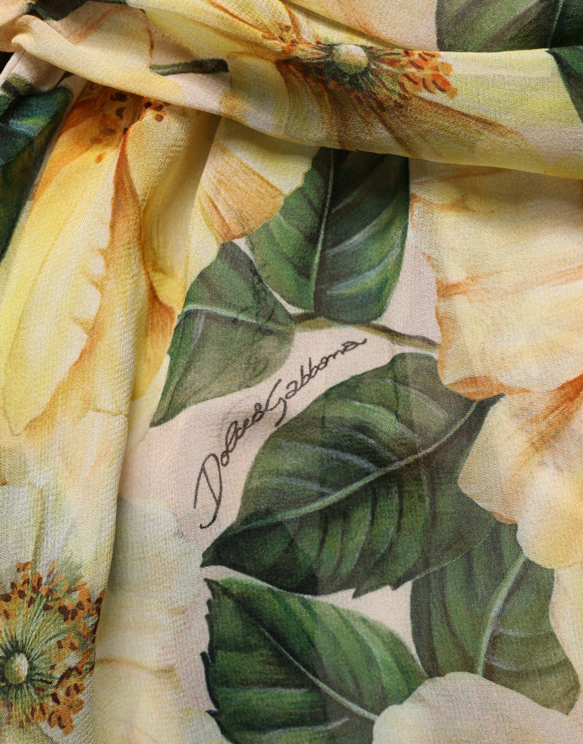 Yellow Silk Floral Print Pleated Maxi Dress