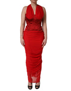 Red Halter Corset Sleeveless Sheath  Dress