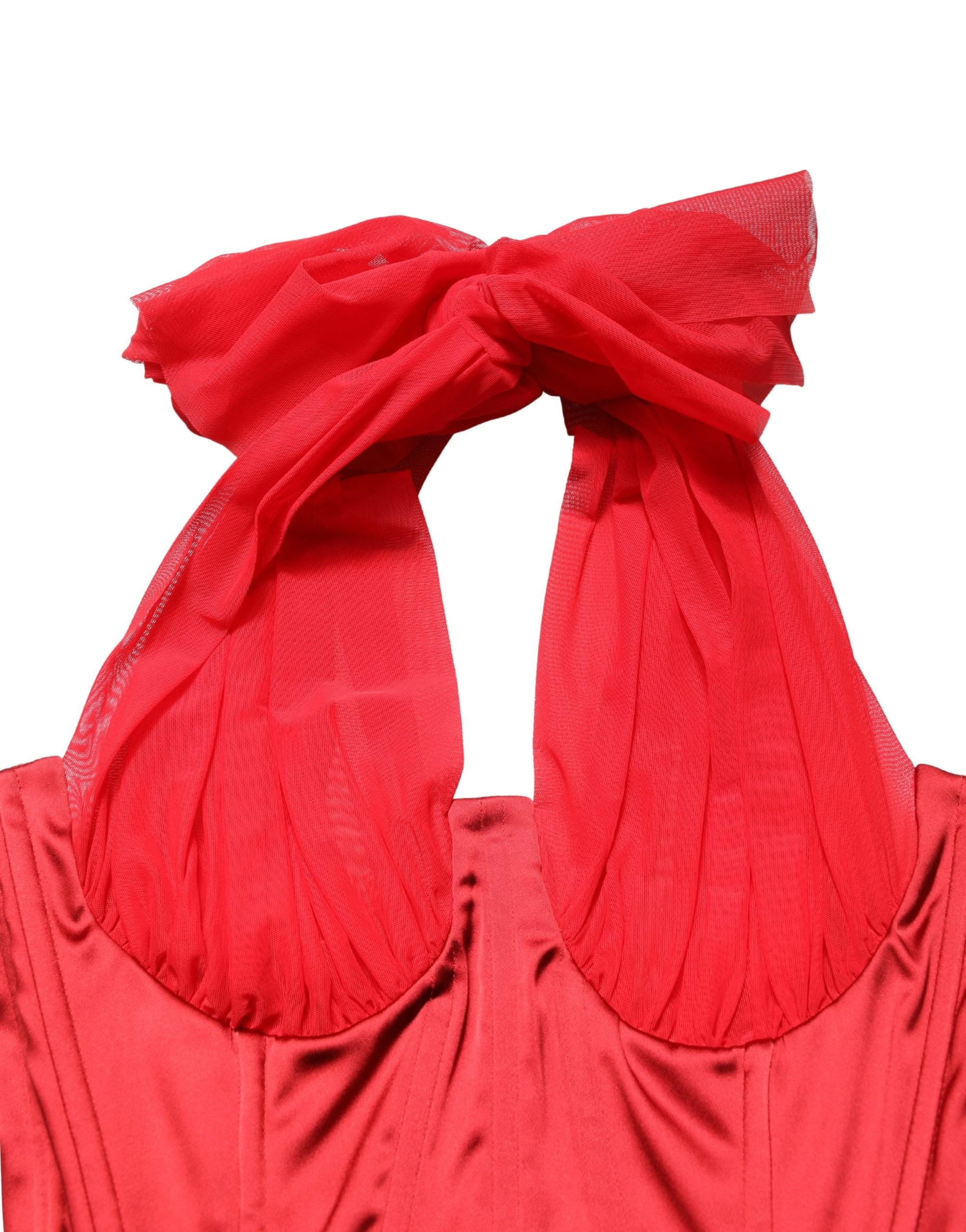 Red Halter Corset Sleeveless Sheath  Dress