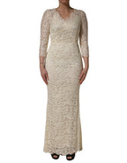 Off White Floral Lace Sheath Maxi Dress