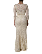 Off White Floral Lace Sheath Maxi Dress