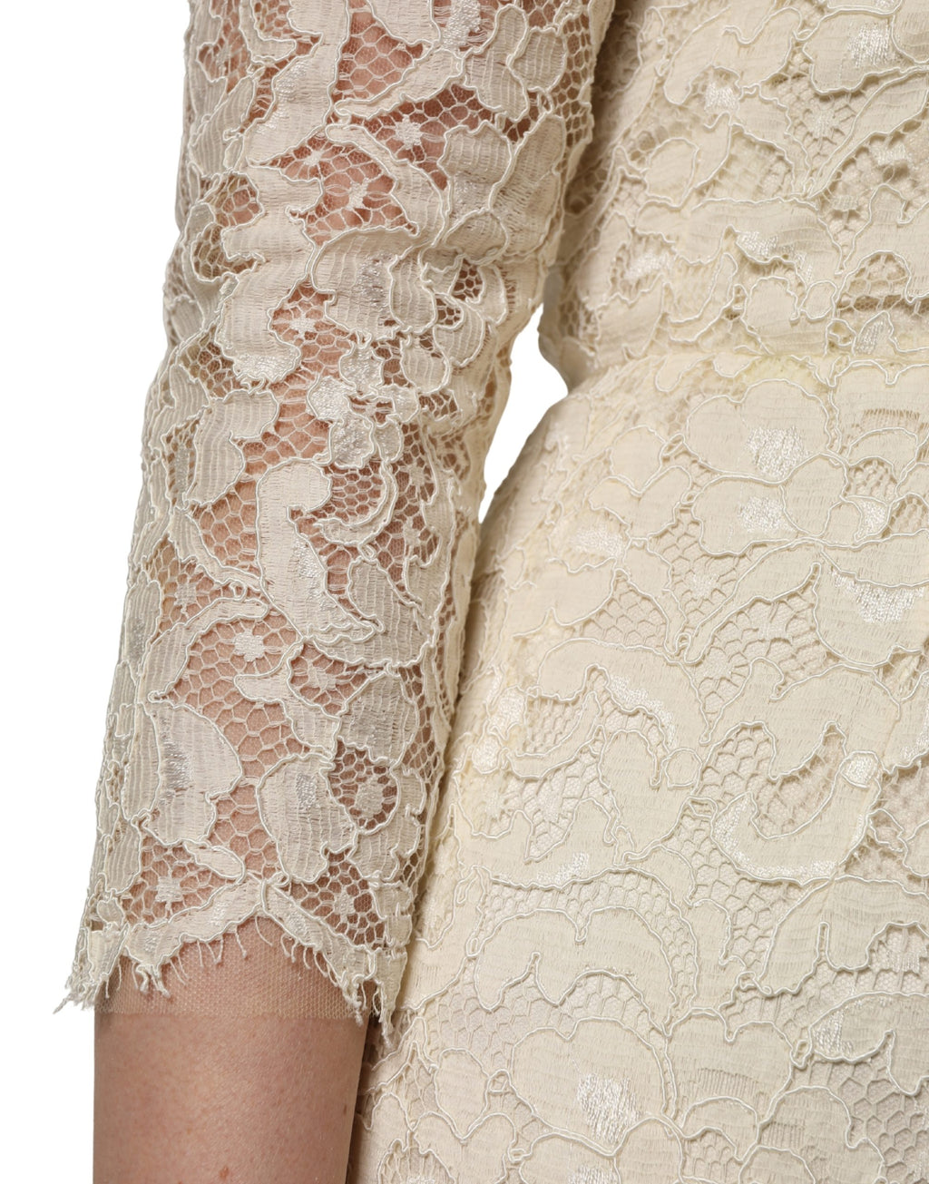 Off White Floral Lace Sheath Maxi Dress
