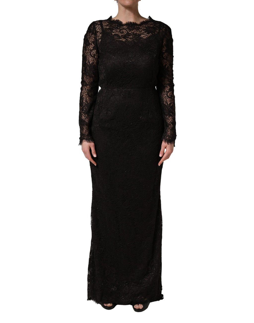 Black Floral Lace Sheath Long Maxi Dress