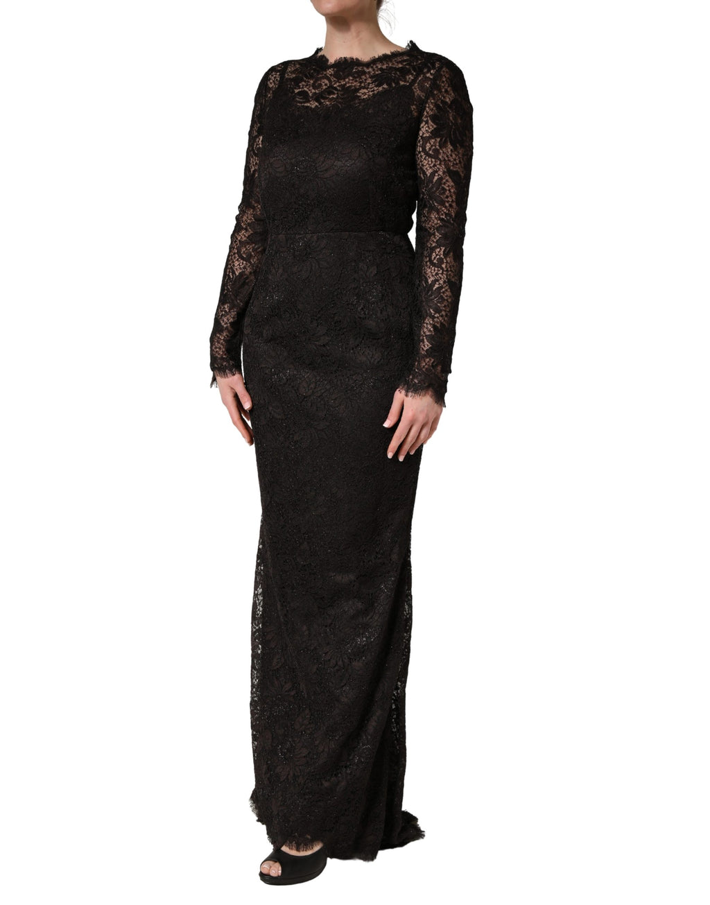 Black Floral Lace Sheath Long Maxi Dress
