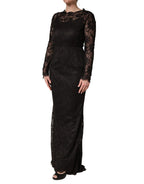 Black Floral Lace Sheath Long Maxi Dress