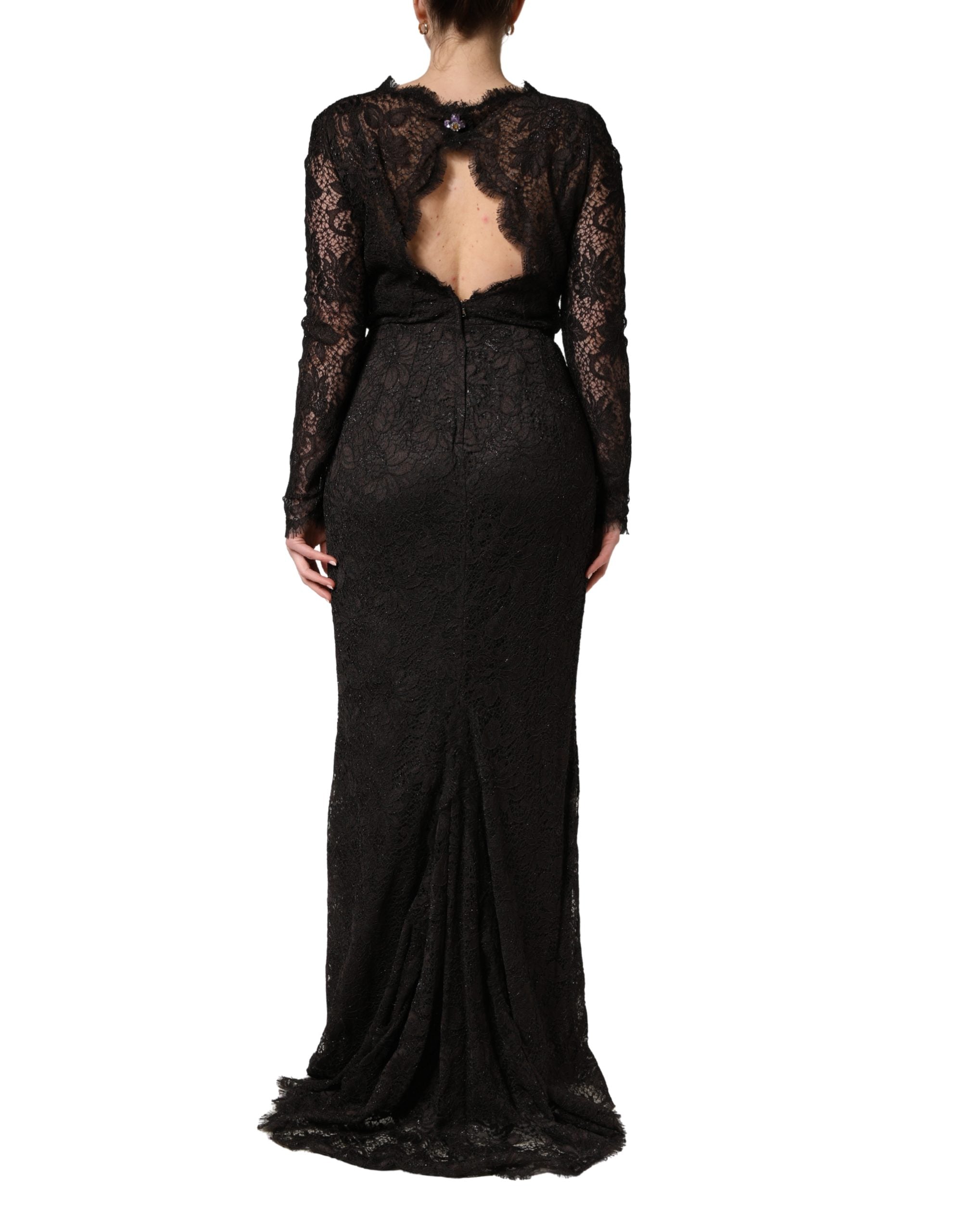 Black Floral Lace Sheath Long Maxi Dress