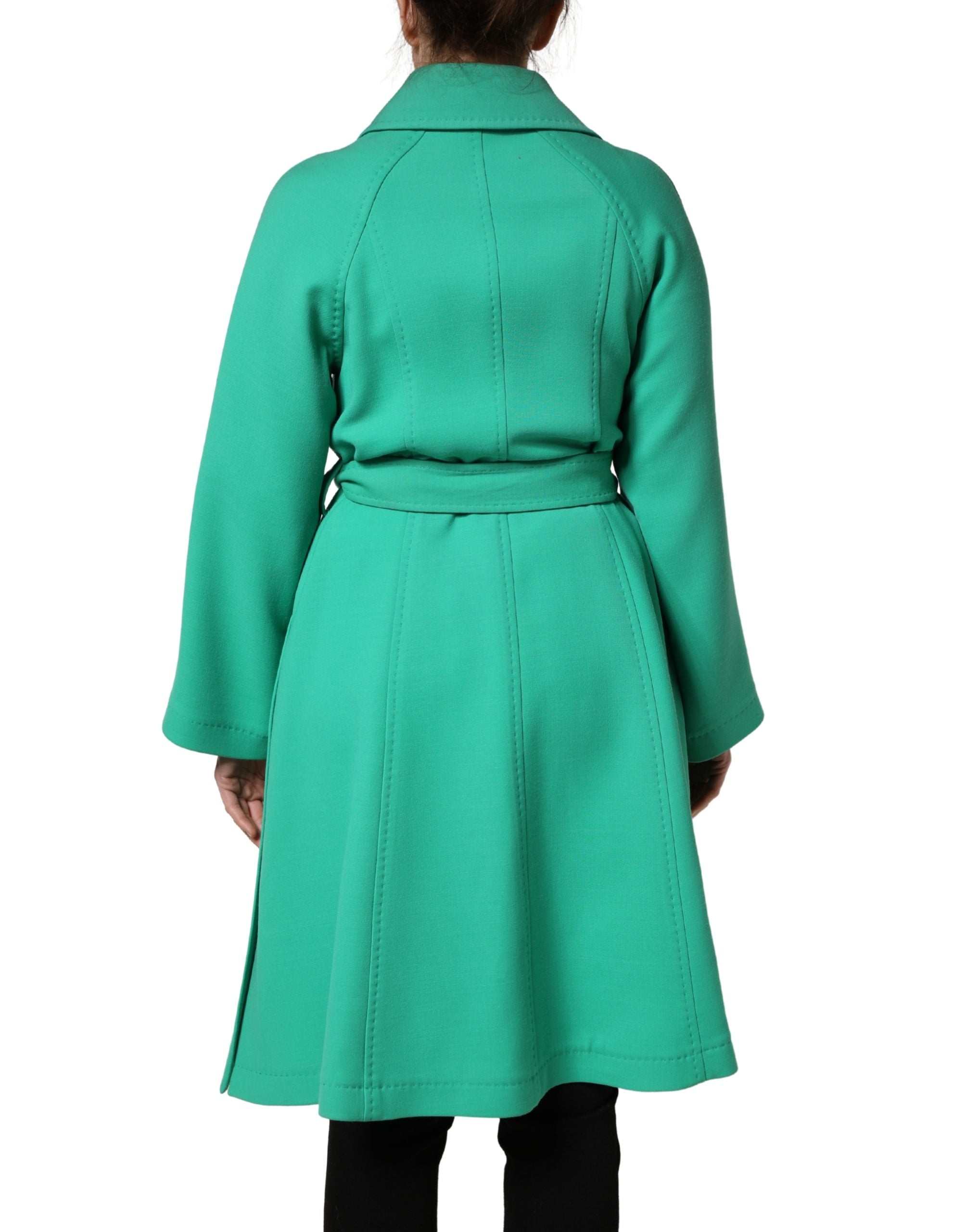 Green Buttoned Down Belt Trench Coat Jacket