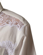 White Cotton Lace Trim Long Sleeves Jumpsuit