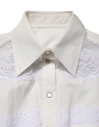 White Cotton Lace Trim Long Sleeves Jumpsuit