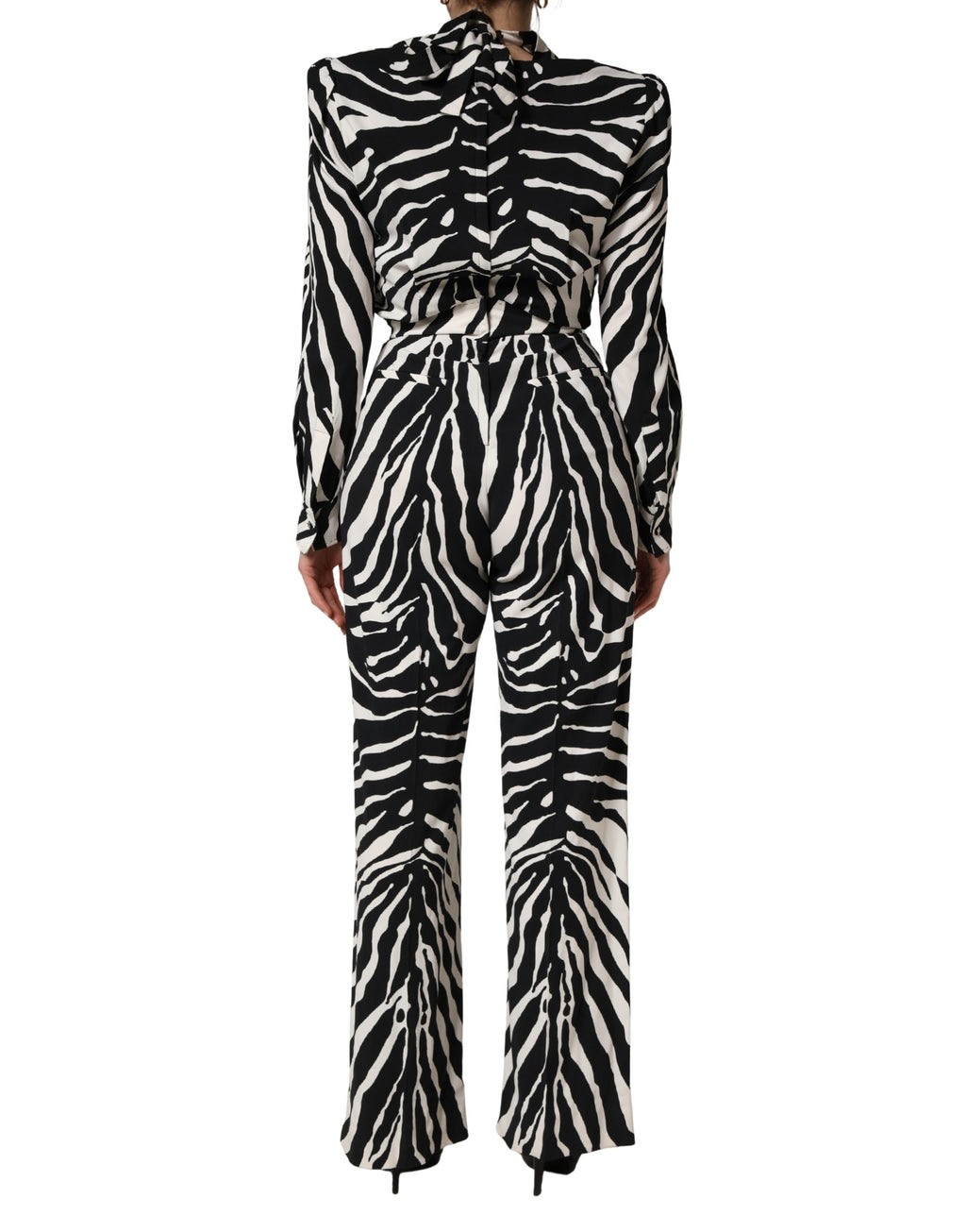 Black White Viscose Zebra Pattern Jumpsuit