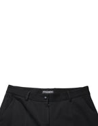 Black Wool High Waist Cropped Tapered Pants