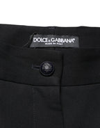 Black Wool High Waist Cropped Tapered Pants