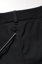 Black Wool High Waist Cropped Tapered Pants