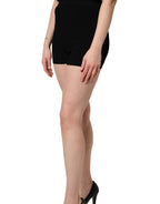 Black Viscose High Waisted Hot Pants Shorts