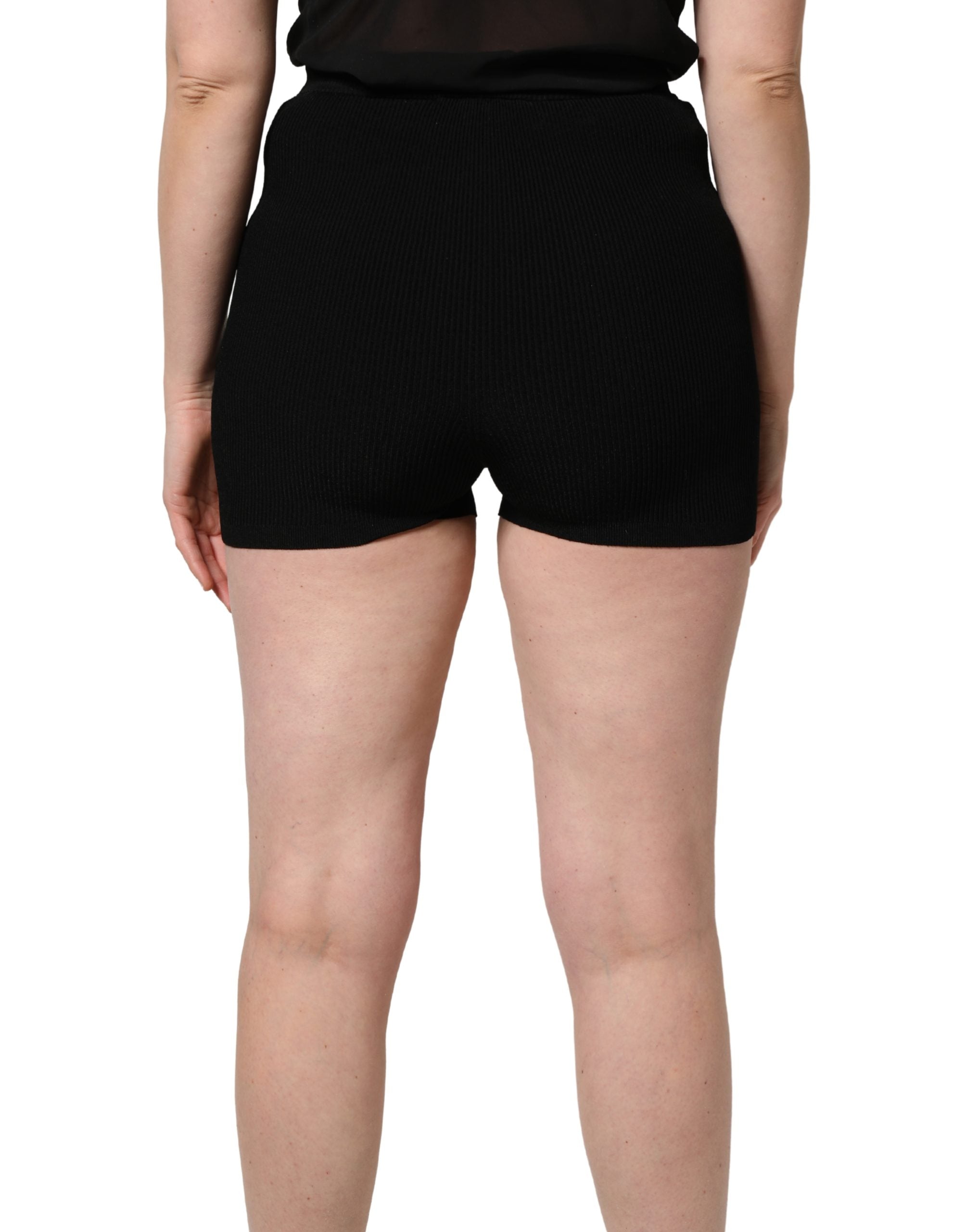 Black Viscose High Waisted Hot Pants Shorts