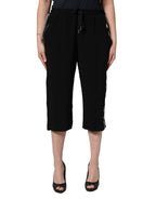 Black Viscose Mid Waist Cropped Women Pants