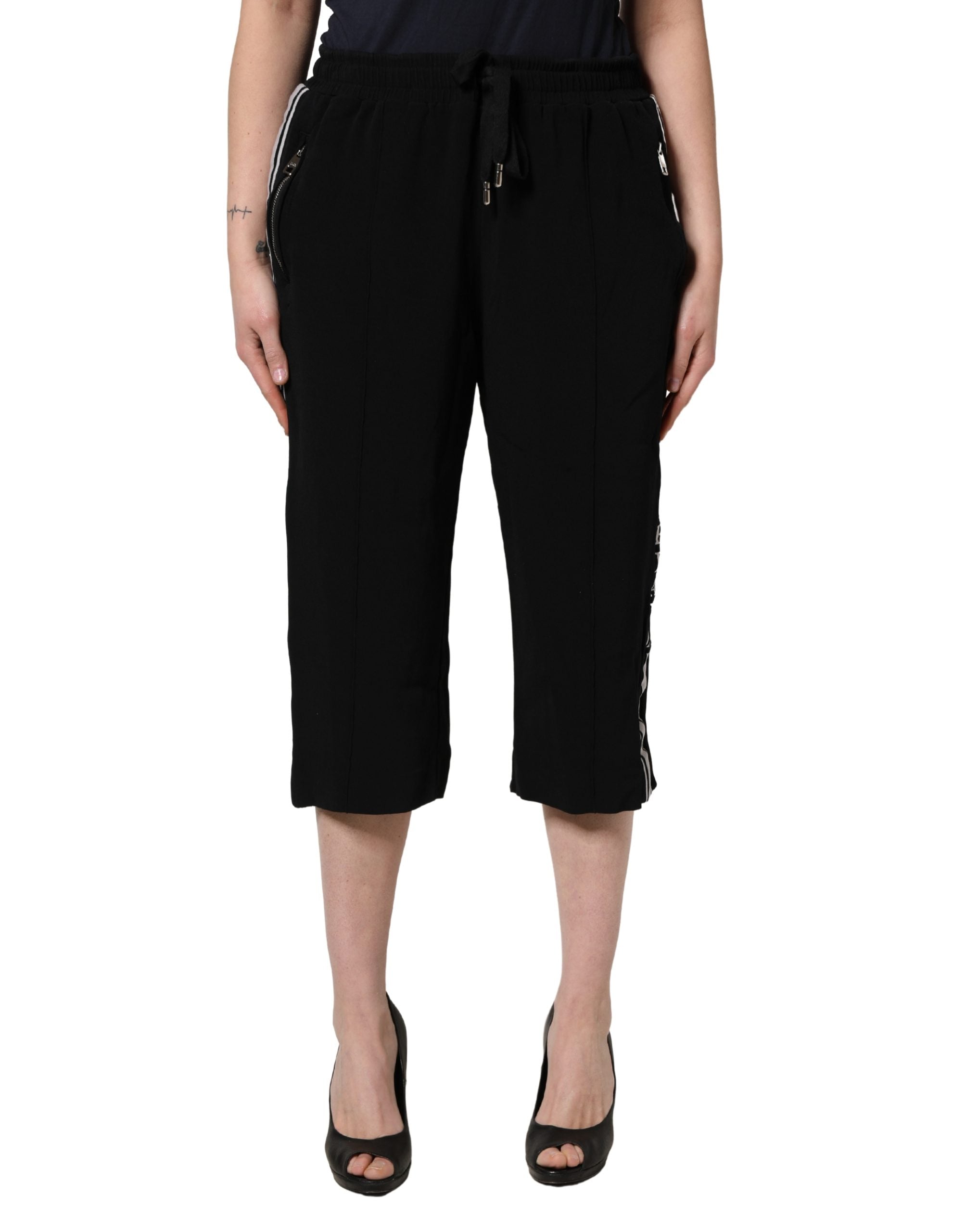 Black Viscose Mid Waist Cropped Women Pants