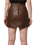 Brown Leather High Waist Bodycon Mini Skirt