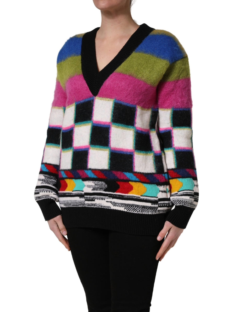 Multicolor Stripes V-neck Pullover Sweater