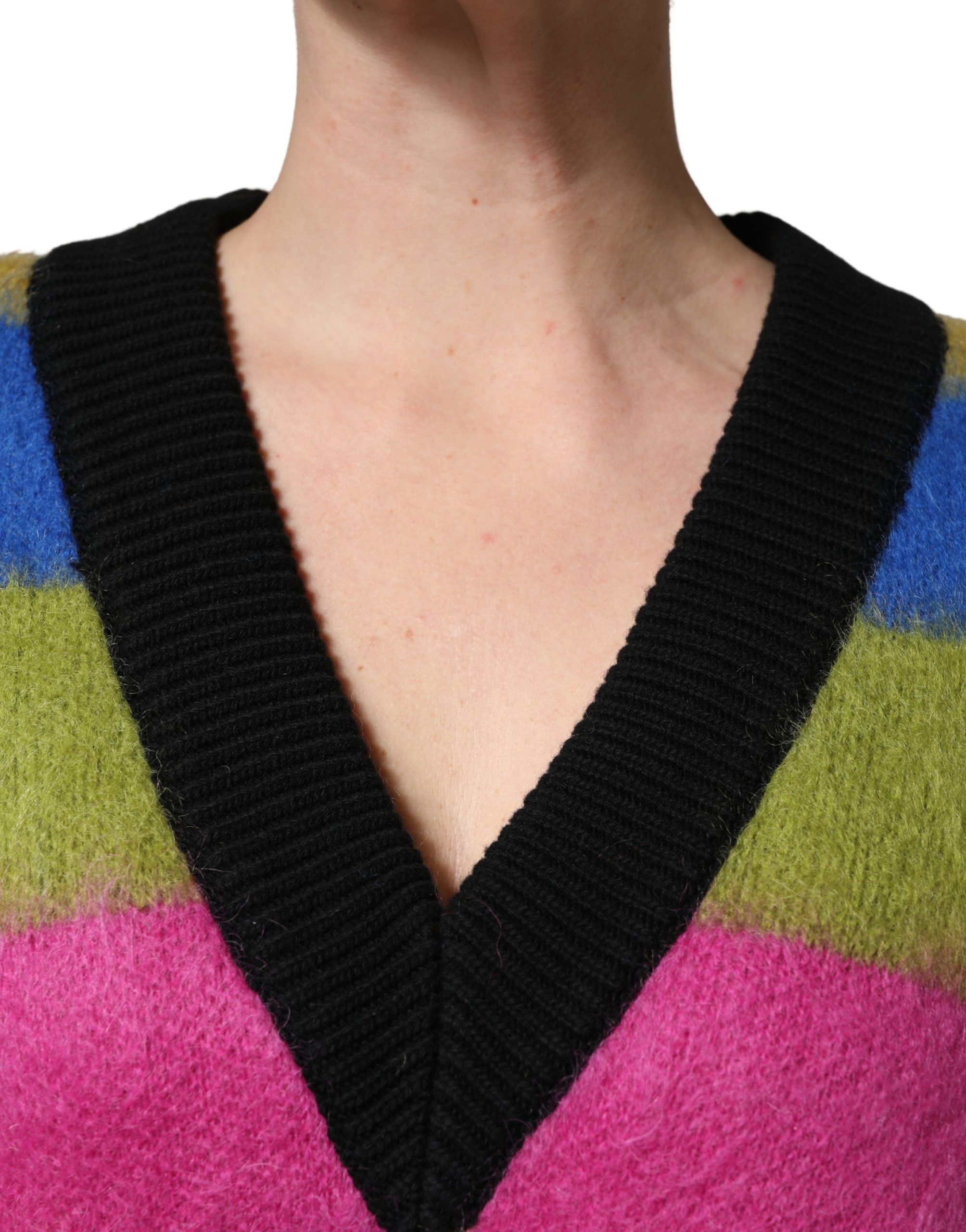 Multicolor Stripes V-neck Pullover Sweater