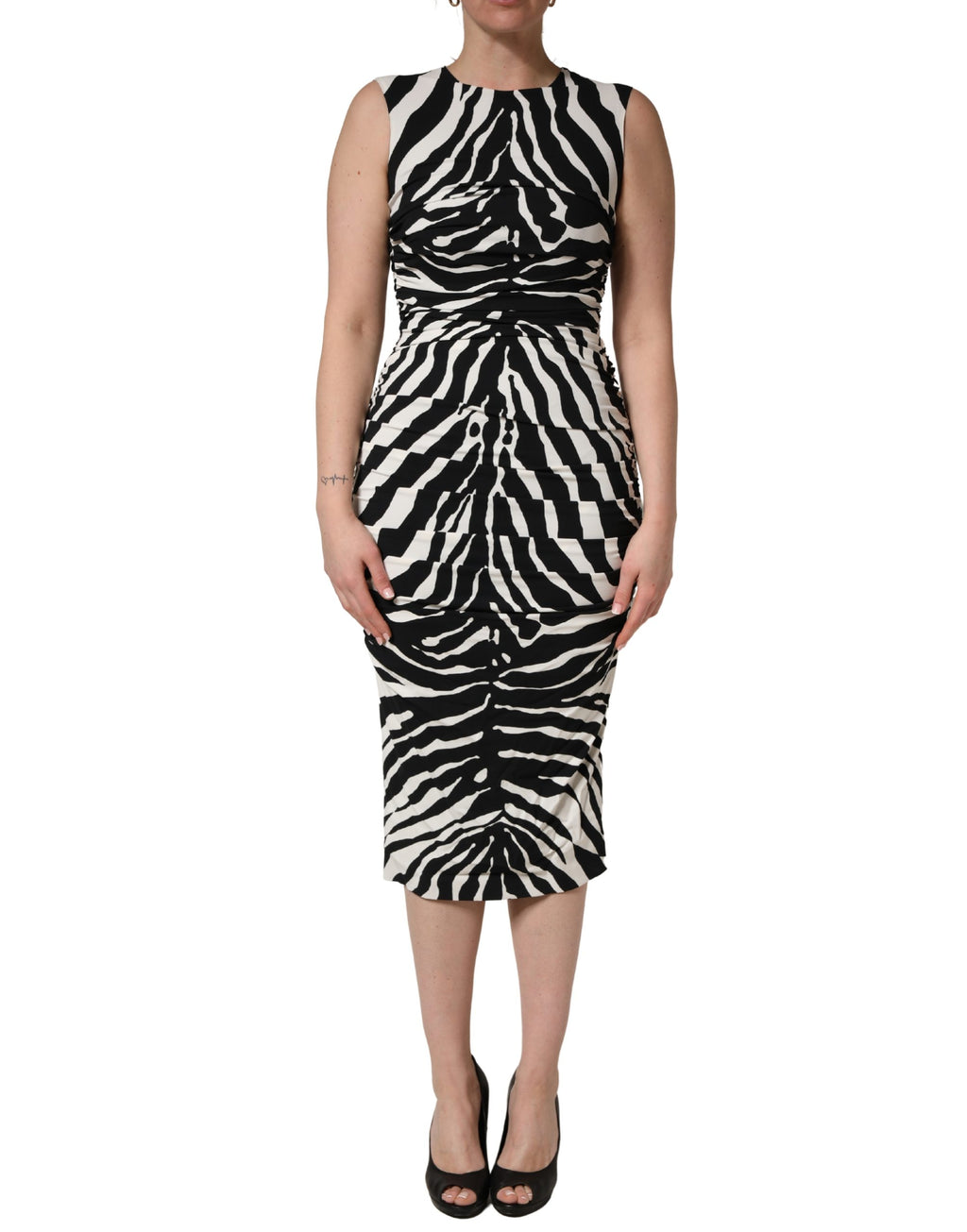 Black White Zebra Cady Calf Length Dress