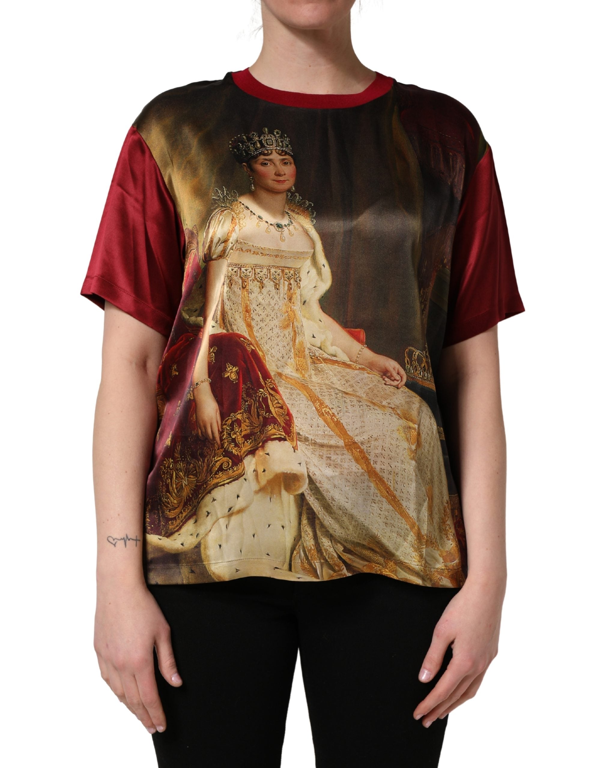 Maroon Royal Crown Dress Queen Painting Silk  T-shirt