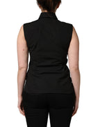 Black Cotton Sleeveless Collared Blouse Top