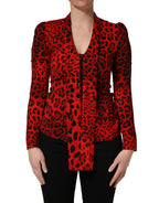 Red Leopard Print Long Sleeves Blouse Top