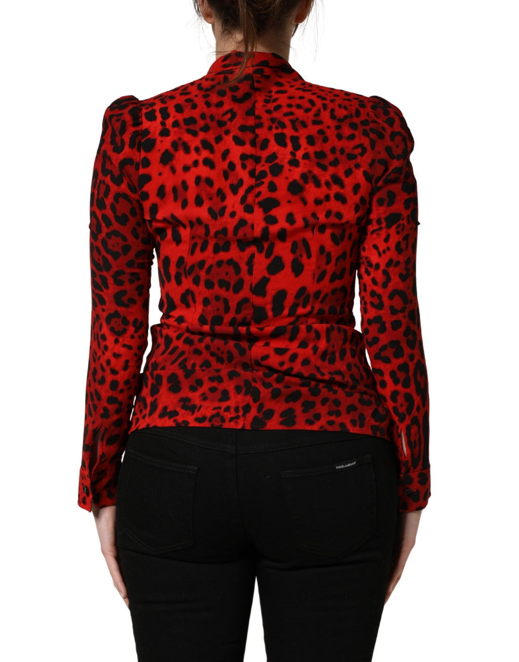 Red Leopard Print Long Sleeves Blouse Top