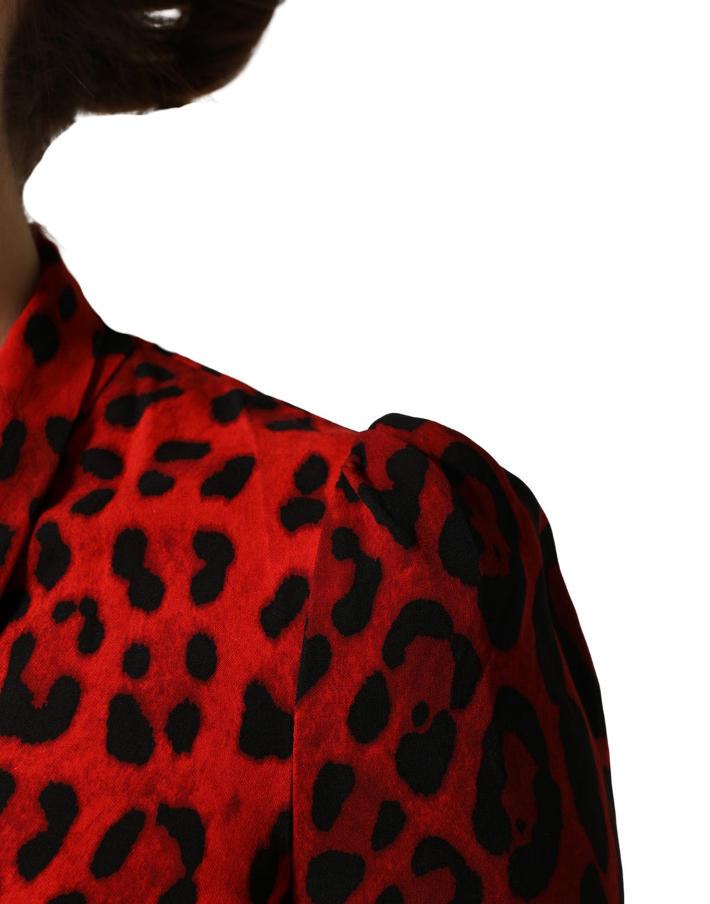 Red Leopard Print Long Sleeves Blouse Top