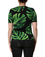 Black Philodendron Print Silk Blouse Top