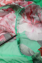 Green CarnationPrint Silk Collared Blouse Top