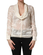 Off White Floral Semi Sheer Silk Blouse Top