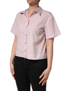 LightPink Cotton Collared Buttoned Blouse  Top