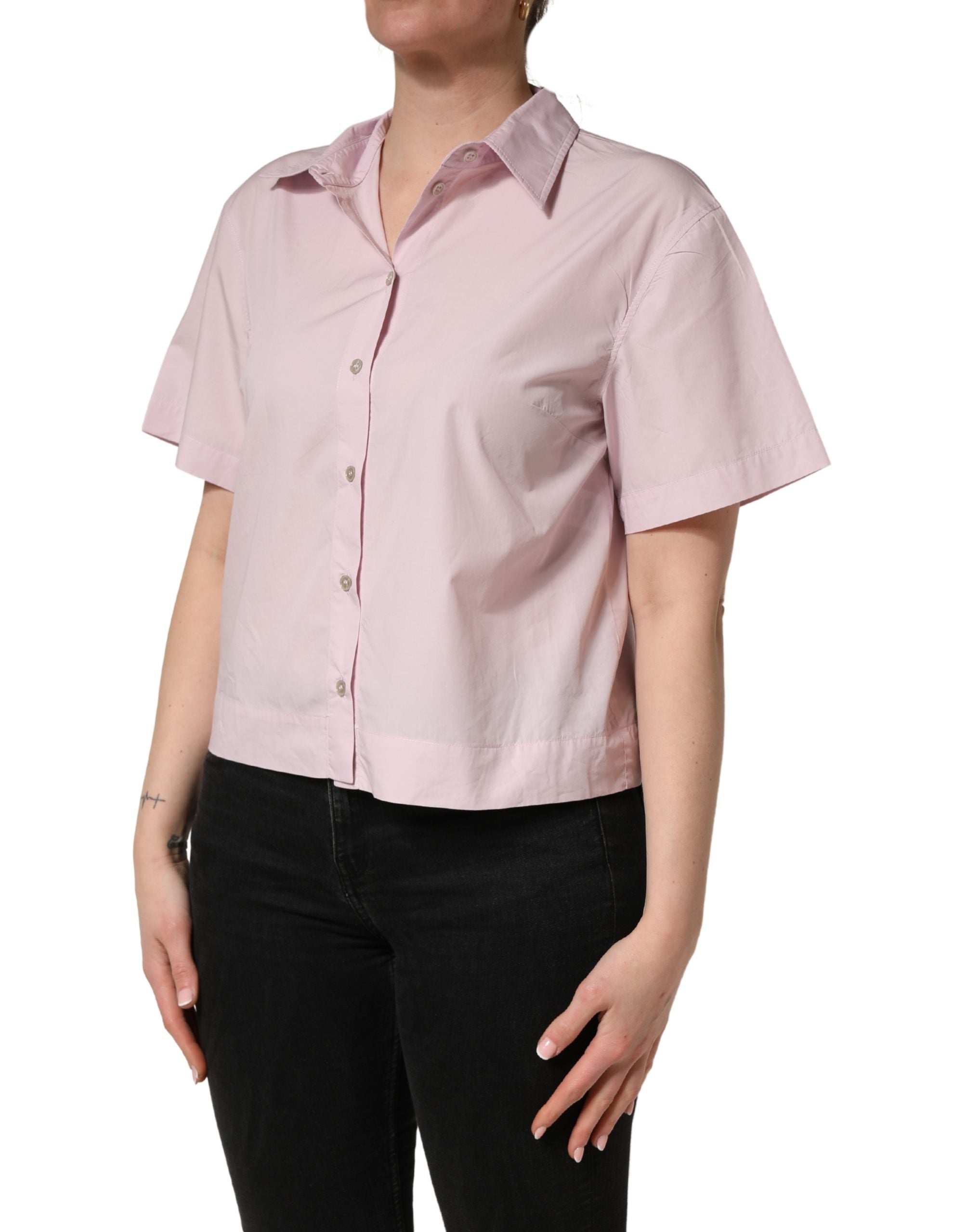 LightPink Cotton Collared Buttoned Blouse  Top