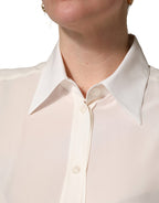 Off White Collared Long Sleeves Blouse Top