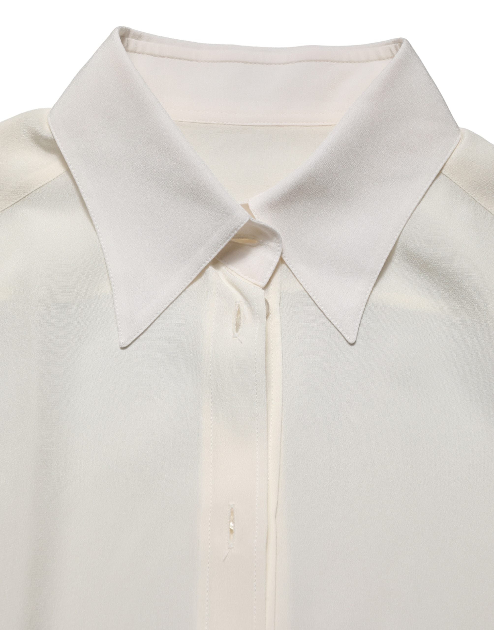 Off White Collared Long Sleeves Blouse Top