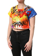 Multicolor Graffiti Crystals Crop Jersey Top